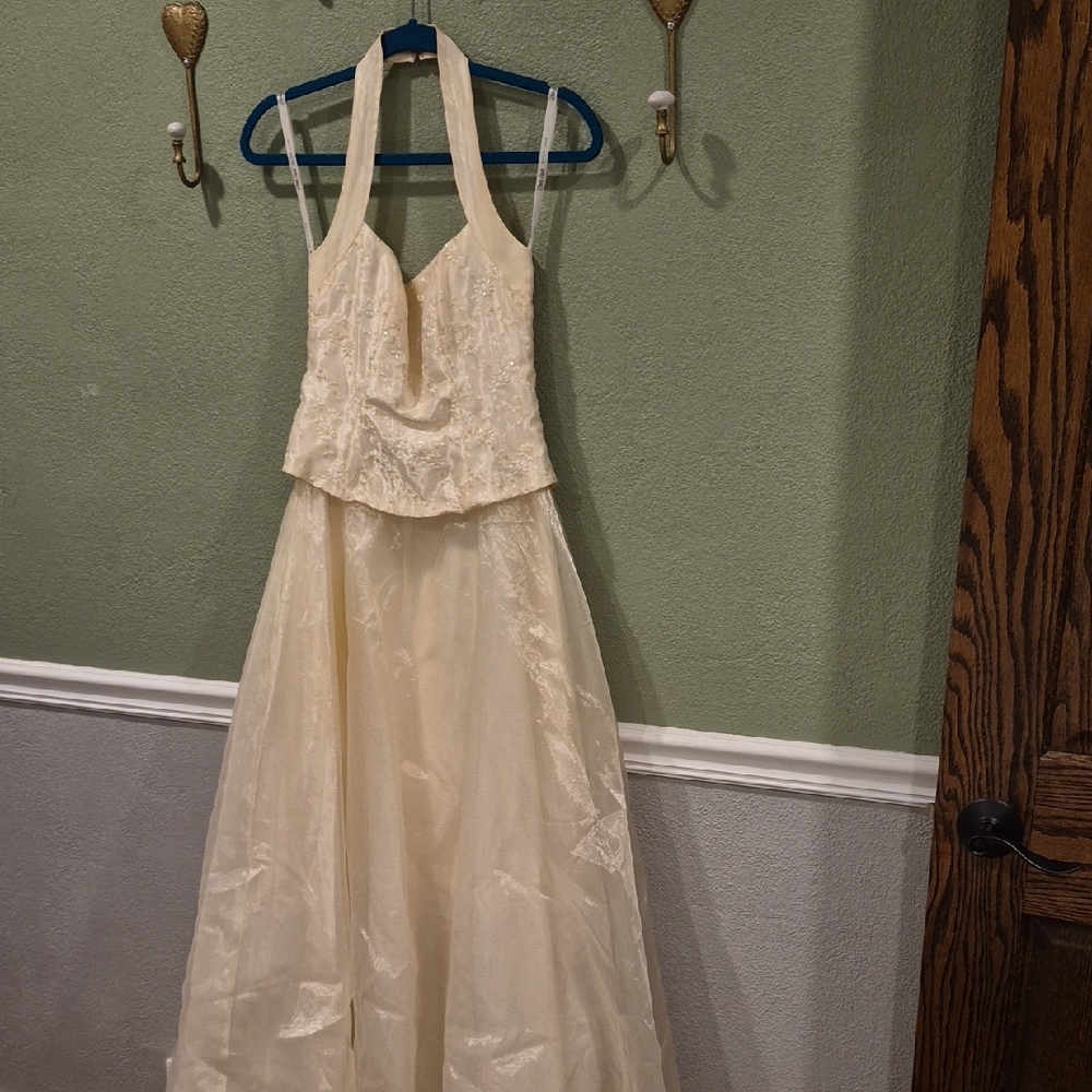 Vintage Union Made Halter Gown With Embroidered Flowers & Sequence